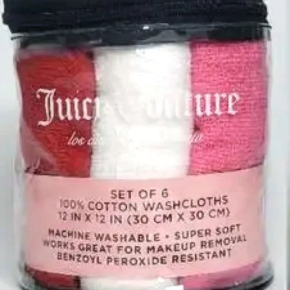 COPY - Juicy Couture Washcloths 6 Set 12”X12” W/H Pink Red White with reuse-abl…